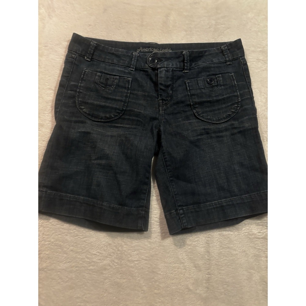 American Eagle Jean Shorts Women's 12 Bermuda Round Pockets Dark Wash